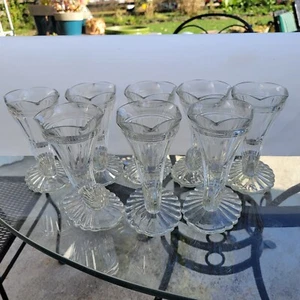 8 Vintage Jeanette Cornucopia Horn  Ice Cream Sundae Sherbert Glasses  - Picture 1 of 11