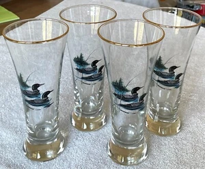 Bicchieri birra vintage (artista Jerry Raedeke) LOONS Pilsner - bordo oro set di 4 - Foto 1 di 7
