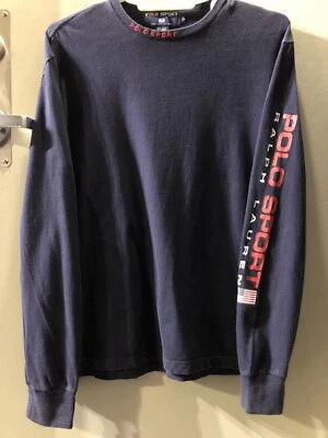 Camiseta Polo Sport Ralph Lauren Vintage Anos 90 Manga Longa Gráfica Pequena (M) - Imagem 1 de 4