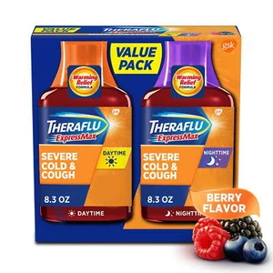 Thera flu Expressmax Severe Cough Cold Flu Day + Nighttime Syrup, 8.3 oz, 2-Pack - Picture 1 of 8