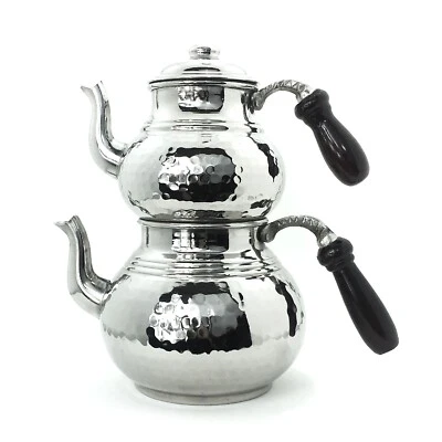 Juego de tetera estufa de cobre blanco martillado a mano Foto 1 de 4