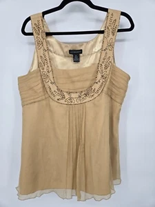 Spenser Jeremy Y2K Womens Silk Tank Sz XL Gold Sequins Sleeveless Lined - Picture 1 of 5