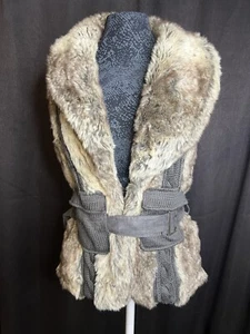 Classic Womens Elegence Boston Proper Faux Fur Taupe Open Front Vest Size Small - Picture 1 of 12