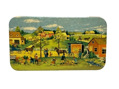 Box Tin Metal Village Country Side colorful tin box storage decor Vintage - Image 1 of 4
