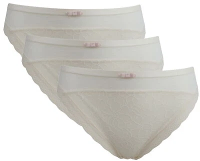 Ex-Store 3 Pack of Sheer Mesh & Lace High Leg Knickers Cream
