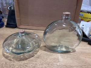 2 Flat Shape Glass Bottle With cork unique shapes - Picture 1 of 3