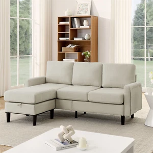 L-Shaped Sectional Sofa Couch 3-Seater Sofa with Storage Ottoman for Living Room - Picture 1 of 84