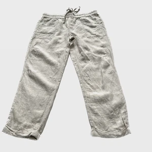 Lord & Taylor Tapered Pants Size L 100% Linen Cream Elastic Waistband Pockets - Picture 1 of 8