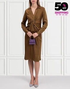 Abito midi raso prezzo consigliato €575 MALIPARMI IT44 US8 UK12 L dettaglio fibbia plissettata scollo a V - Foto 1 di 11