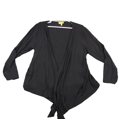 Cárdigan suéter Liz Lange para mujer talla grande 1X negro frente abierto Foto 1 de 4