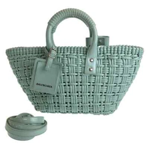 BALENCIAGA Enamel Basket Bistro XS 671342 Handbag Tote Bag 2WAY Basket Bag Mint - Picture 1 of 10