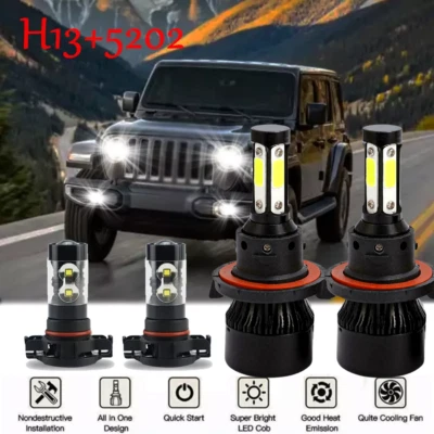 For 2018 2019 Jeep Wrangler JL - 4x 6000K LED Headlight + Fog Light Bulbs Kit - Image 1 of 4
