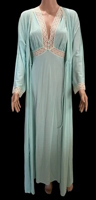 De Colección Vanity FAIR Peignoir Bata Camisón Negligee Vestido CONJUNTO Sexy Azul M/L Antrón Foto 1 de 4