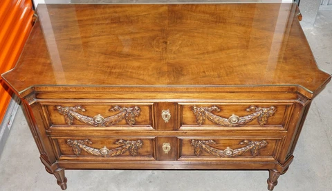 Beautiful Karges Louis XVI Low Walnut Chest Dresser with Custom Top Cover