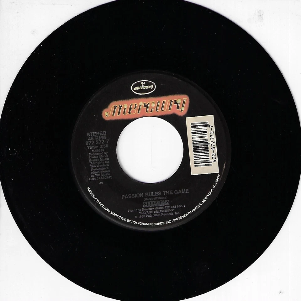 SCORPIONS PASSION RULES THE GAME/MEDIA OVERKILL 45RPM VINYL - Image 1 of 1
