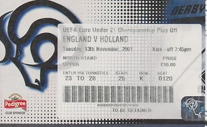 ENTRADA DE PARTIDO INGLANDIA V HOLANDA SUB 21 CLASIFICATORIO DE LA UEFA EN DERBI 12 DE NOVIEMBRE DE 2001 - Imagen 1 de 1