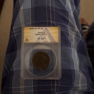 1846 Small Date Braided Hair Large Cent VF 30 ANACS Copper - Picture 1 of 2
