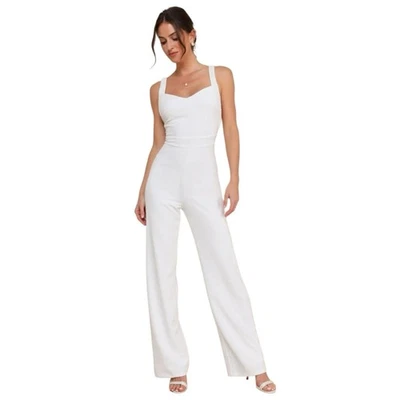 Lulus Jumpsuit Womens L White Love Aglow Beaded Straight Leg Cocktail Vacay - Image 1 of 4