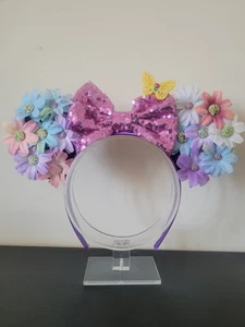 Mickey / Minnie Mouse Daisy Bouquet Purple Sequin Bow Ears / Headband Disney - Picture 1 of 4