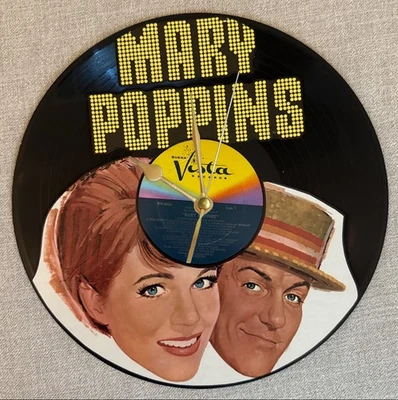 Reloj de pared LP de vinilo reciclado banda sonora Mary Poppins Julie Andrews Dick Van Dyke Foto 1 de 3