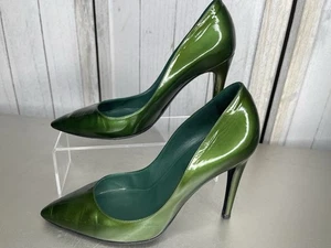 Sergio Rossi Green Patent Leather Point Toe Slip On Stiletto Pumps Size 38 - Picture 1 of 8