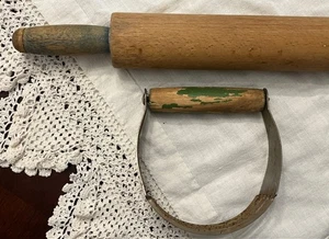Rodillo vintage con mango de madera VERDE (15,5") + licuadora de pastelería cocina granja - Imagen 1 de 18