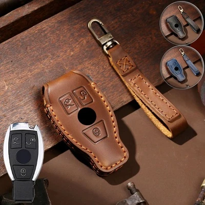 For Mercedes Benz GLK E G SLK A B C M ML Genuine Leather Car Key Fob Case cover - Изображение 1 из 4