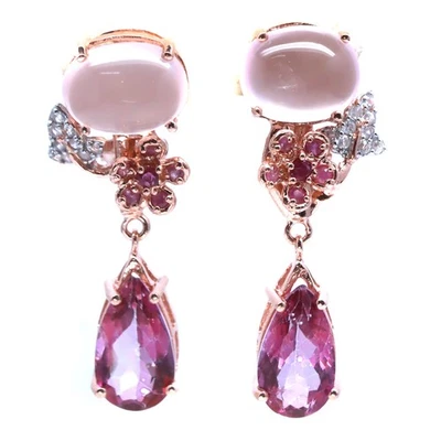 925 Silver 10 x 13 MM. Pink Mystic Topaz, Quartz, Sapphire & Zircon Earrings - Image 1 of 4