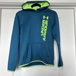 Under Armour Hoodie Youth Boys Printed Cold gear Fleece Logo YXL Blue And Green - Picture 1 of 7