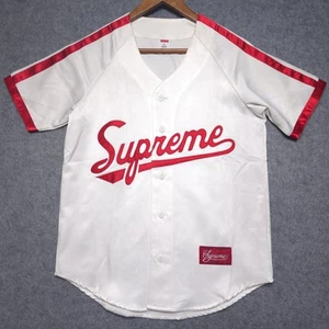 Supreme Baseball Jersey Shirt Mens XS White Red 1 Embroidered Satin Streetwear - Picture 1 of 12