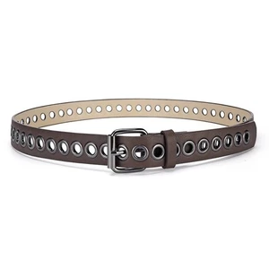 Unisex Casual Pants Belt with Hollow Punk Style PU Leather and Iron Buckle - Picture 1 of 17