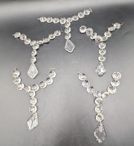 Vtg Faceted Crystal Chandelier Replacement Pieces Set of 5 Y Chain Pendalogue - Picture 1 of 5