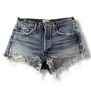 AGOLDE helle Waschung ausgefranster Saum Mini zerrissen Jeansshorts Gr. 28 Freizeit Knopfleiste  - Bild 1 von 5