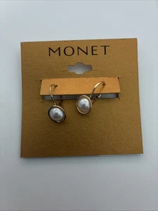 Pendientes redondos de perlas de imitación vintage Estate Monet tono dorado - Imagen 1 de 2