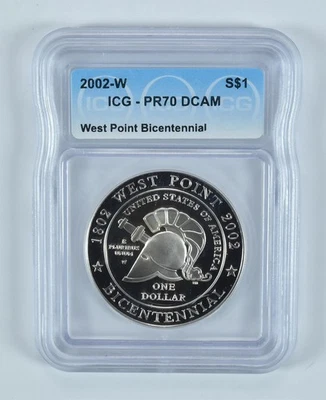 2002-W West Point Commemorative Silver Dollar PR70 DCAM ICG *3192 - Image 1 of 4