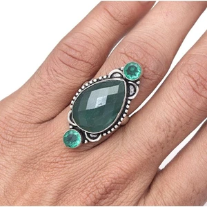 Joyería de plata hecha a mano de piedras preciosas de corte de ónix verde "8A" - Imagen 1 de 5