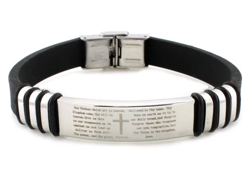 Men's Stainless Steel Black Silicone Bracelet, Cross ID Plate Design - Image 1 of 1