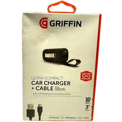 Griffin Ultra Compact Car Charger + Cable - 10 Watt 2.1Amp - 3’ Cable Micro-USB - Image 1 of 4