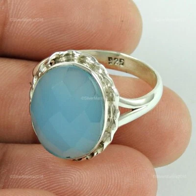 Ovale Calcedonio Pietra Argento Sterling Sorella Stile Bohemien Ring Gioielli US - Immagine 1 di 4