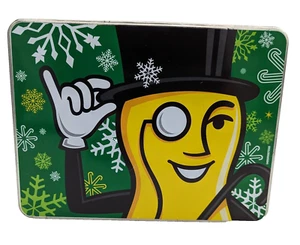 Planters Mr Peanut Christmas Tin Advertising Snowflakes Winter Holiday Empty 9x7 - Picture 1 of 10