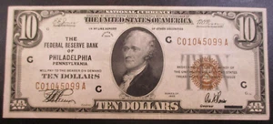 1929 $10 FED RESERVE PHILADELPHIA NATIONAL CURRENCY C01045099A CRISP UNC.(JH131) - Picture 1 of 7