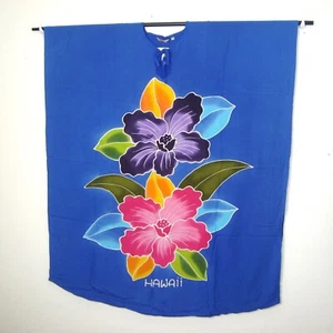 NEW Tropical Group Hawaiian Blue Hand Painted Floral Maxi Muumuu Caftan One Size - Picture 1 of 9