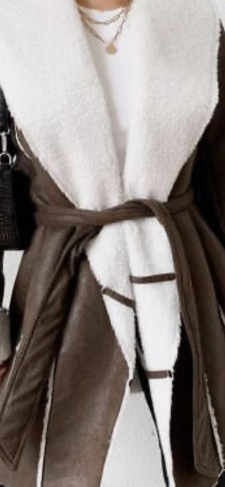 Nuevo con etiquetas Abrigo Chaqueta Kenneth Cole Vintage Marrón Imitación Cuero Gamuza Polar Piel Talla L Foto 1 de 4