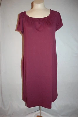 Mujer VESTIDO RECTO BORGOÑA VINO PÚRPURA S/S Bolsillos Hombro Descubierto Informal L 12-14 Foto 1 de 2