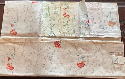 SCHUMACHER RED & GREEN COQUELICOT 100% COTTON FABRIC SAMPLE 27.5 X 34.5” READ - Image 1 of 4