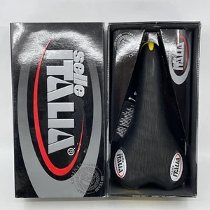 NOS VINTAGE 2000 Selle Italia Turbomatic 3 Black Leather Manganese Rail Saddle - Picture 1 of 10