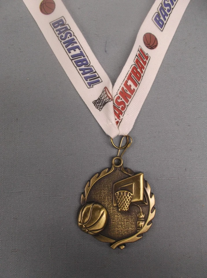 PDU gold ball & net basketball medal theme neck ribbon 2' diameter