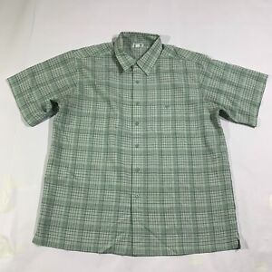 Haggar Cool 18 Tec Shirt Mens XL Green Button Up Short Sleeve Plaid Performance