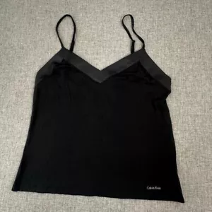 NEW! Calvin Klein Modal Satin Lounge Camisole Shirt Black Medium $46 Adjustable - Picture 1 of 13