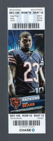 2012 NFL GREEN BAY PACKERS @ CHICAGO BEARS FULL UNUSED FOOTBALL TICKET Cover